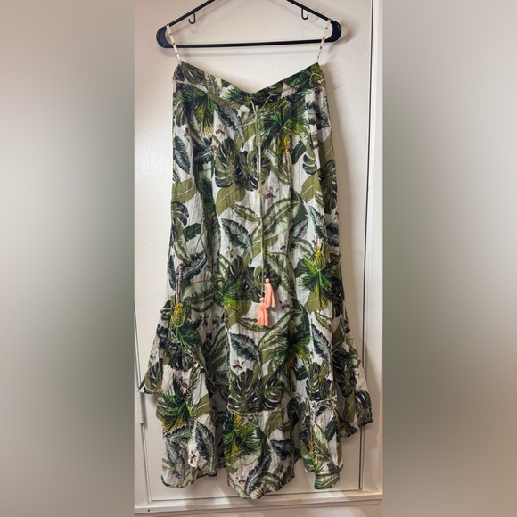 NWT Z&L Rio Jungle Floral Tropical Palm Metallic Boho Ruffle Maxi Skirt Large - Picture 1 of 16